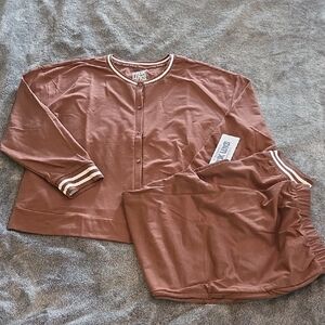 Muk Luks Brown Lounge Set with White Stripes